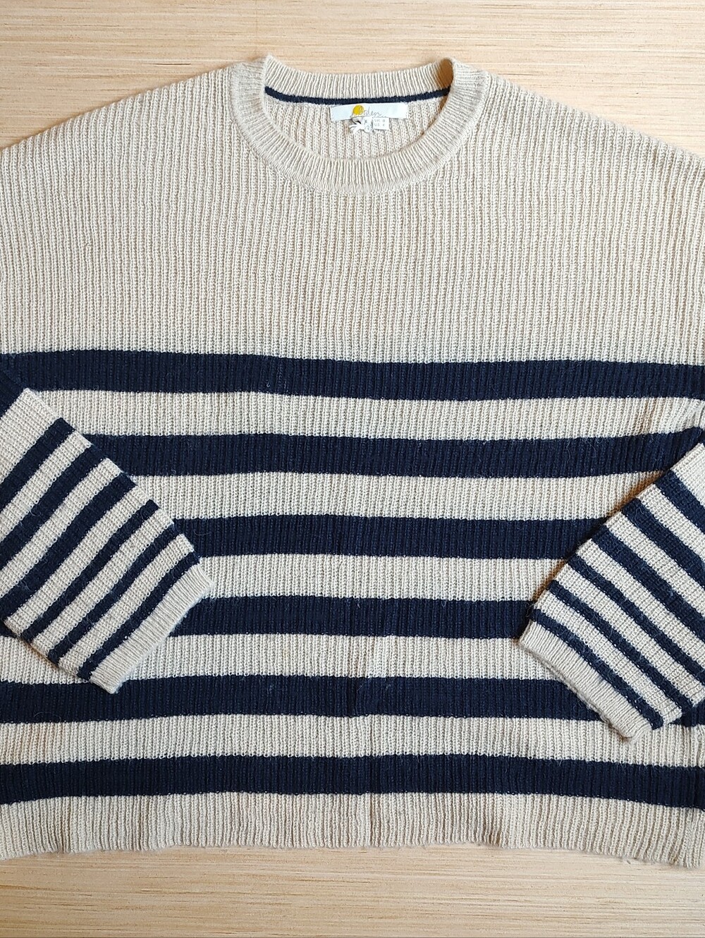 Boden Striped Pullover Sweater Knit Wool Alpaca Navy Beige Oversized Women's 4